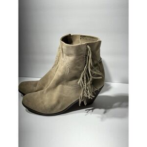 Sam Edelman Taupe Louie Suede Ankle Fringe Booties 8